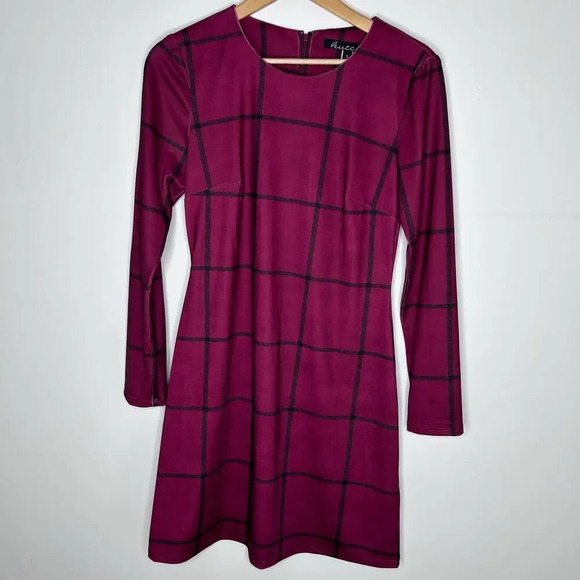 Hutch Anthropologie Merlot Red Plaid Long Sleeve Dress Women’s Small Cabin Chic - Picture 4 of 9